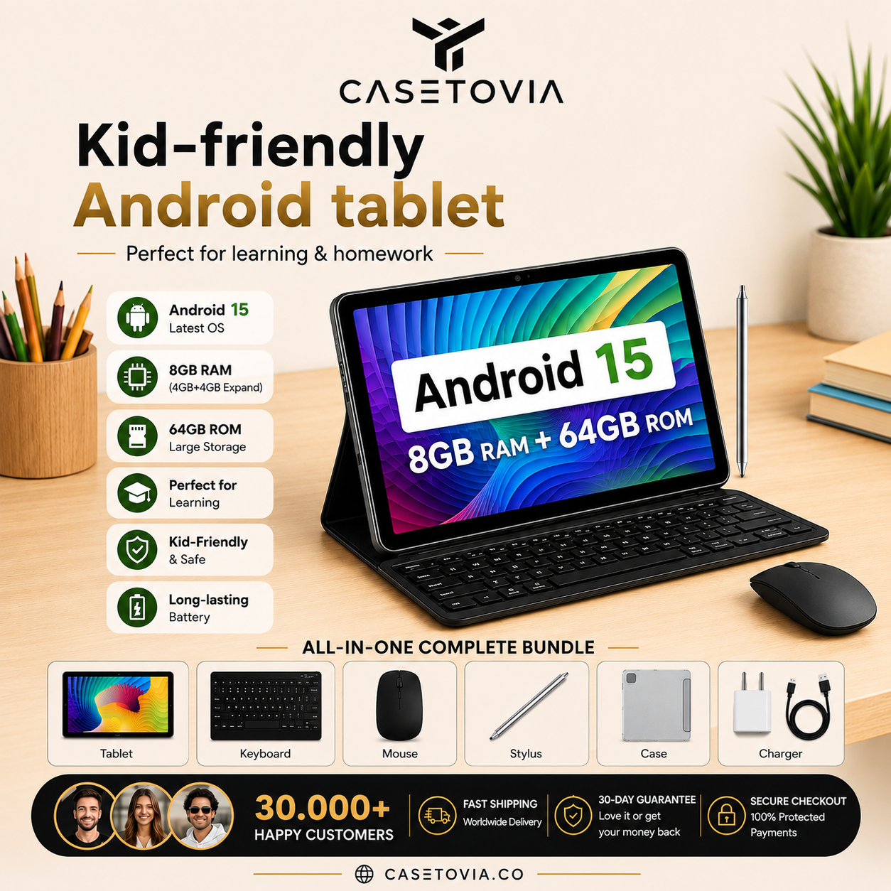 Android 15 Tablet with Keyboard & Mouse – Complete 6-in-1 Bundle