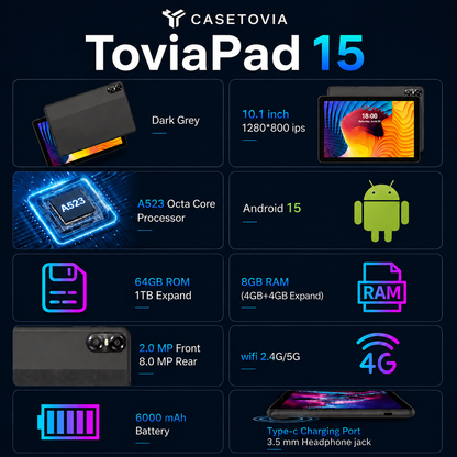 Android 15 Tablet with Keyboard & Mouse – Complete 6-in-1 Bundle