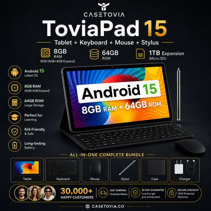 Android 15 Tablet with Keyboard & Mouse – Complete 6-in-1 Bundle
