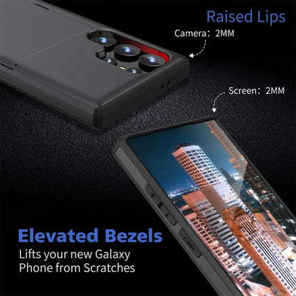 Slim Dual-Layer Heavy Protective Wallet Case with Hidden Card Slot for Samsung Galaxy S