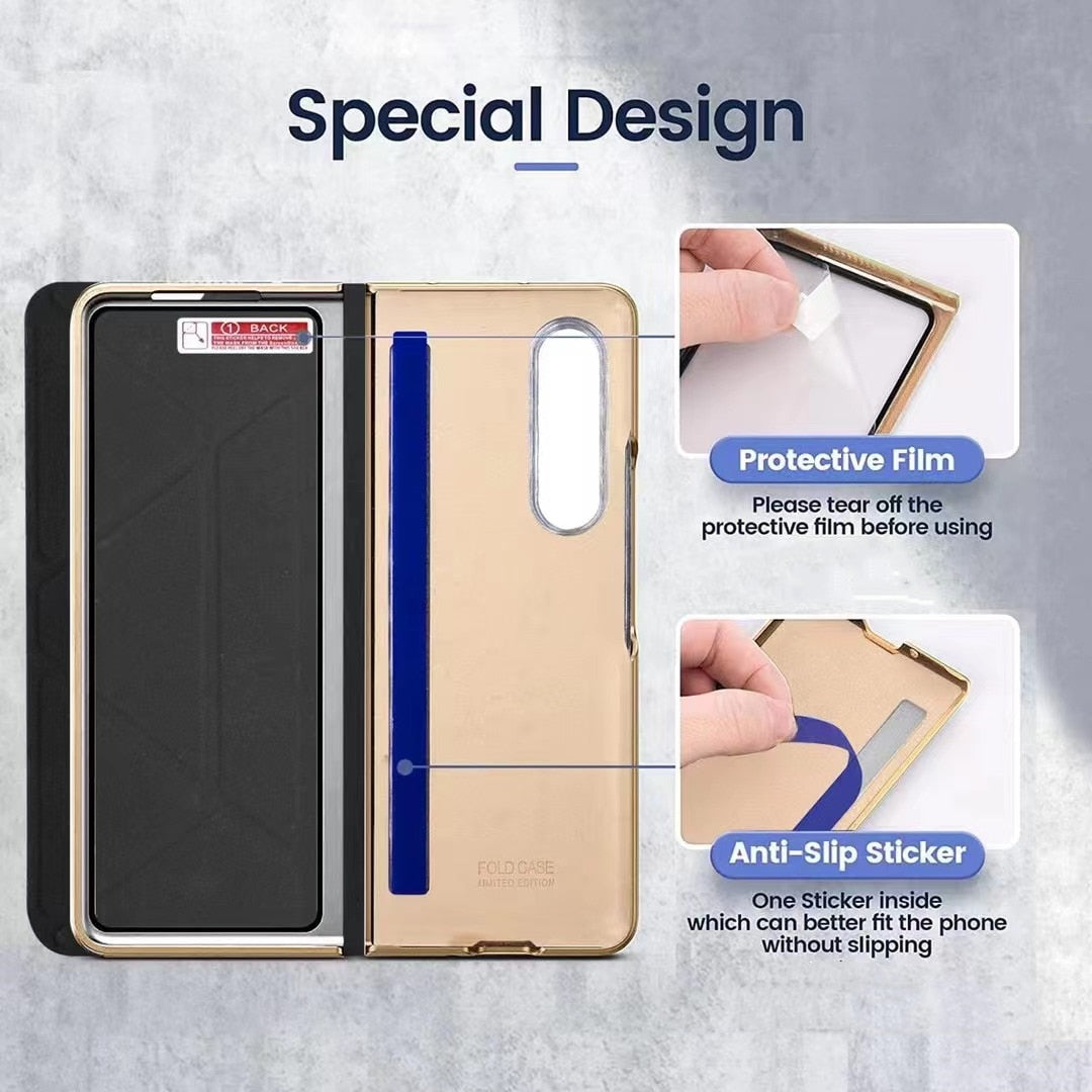 Leather Flip Stand S Pen Holder Slot Case For Samsung Galaxy Z Fold 4 - casetiphone