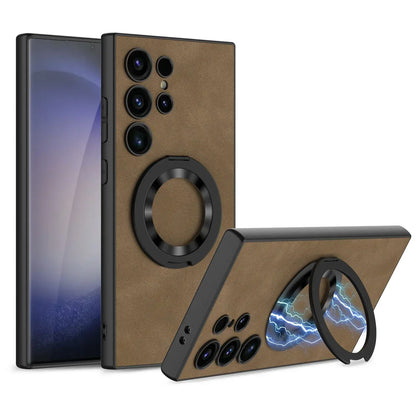Leather Magnetic S24 Ultra Case with Bracket - Odin case