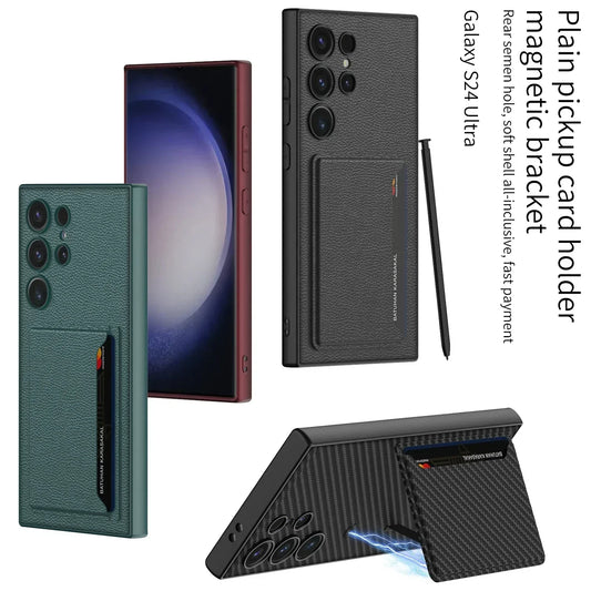 Ultra Thin Leather S24 Ultra Case with Magnetic Card Bag - Odin case