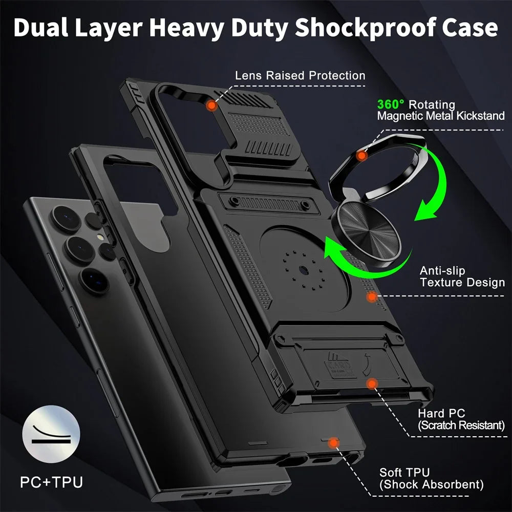 Magnetic Rotated Ring Kickstand Wallet Case for Samsung Galaxy S