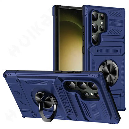 Magnetic Rotated Ring Kickstand Wallet Case for Samsung Galaxy S