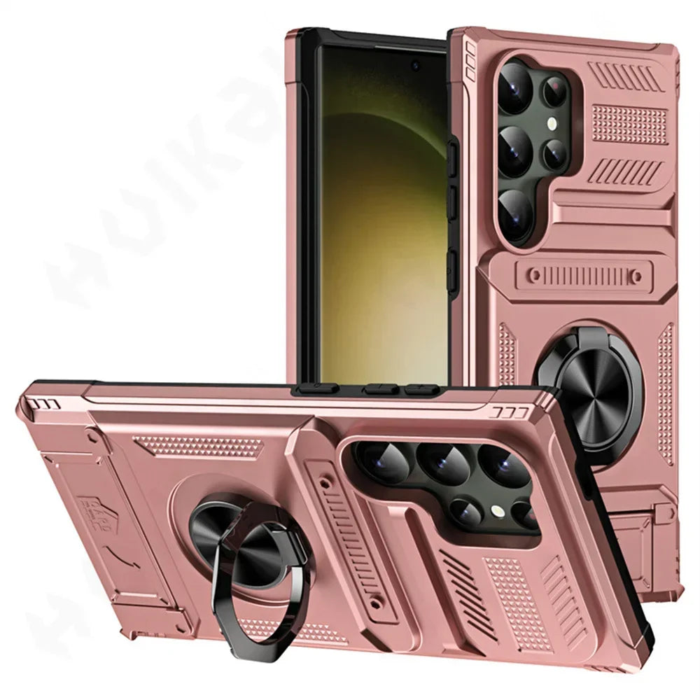 Magnetic Rotated Ring Kickstand Wallet Case for Samsung Galaxy S