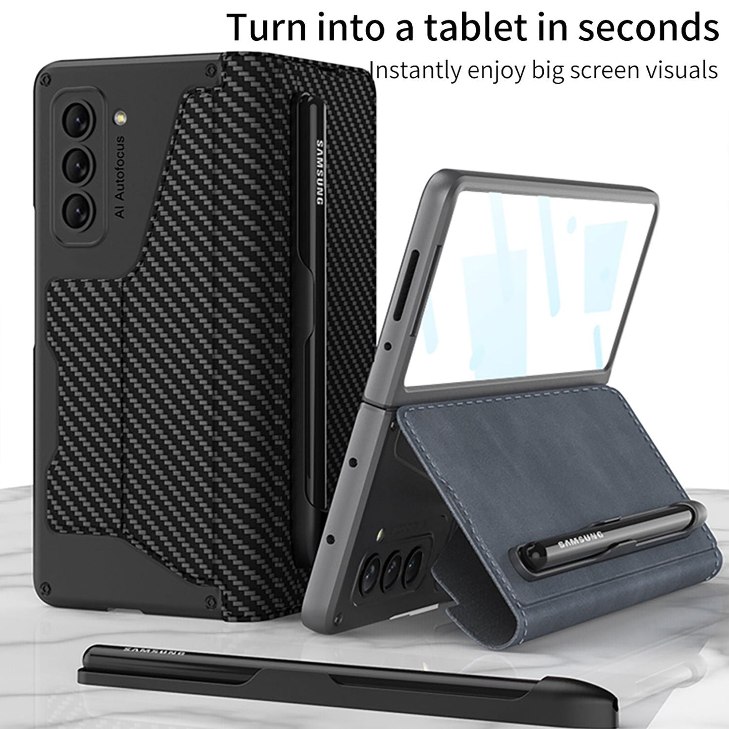 Leather Case with Detachable Pen Holder & Card Slot for Samsung Galaxy Z Fold 5