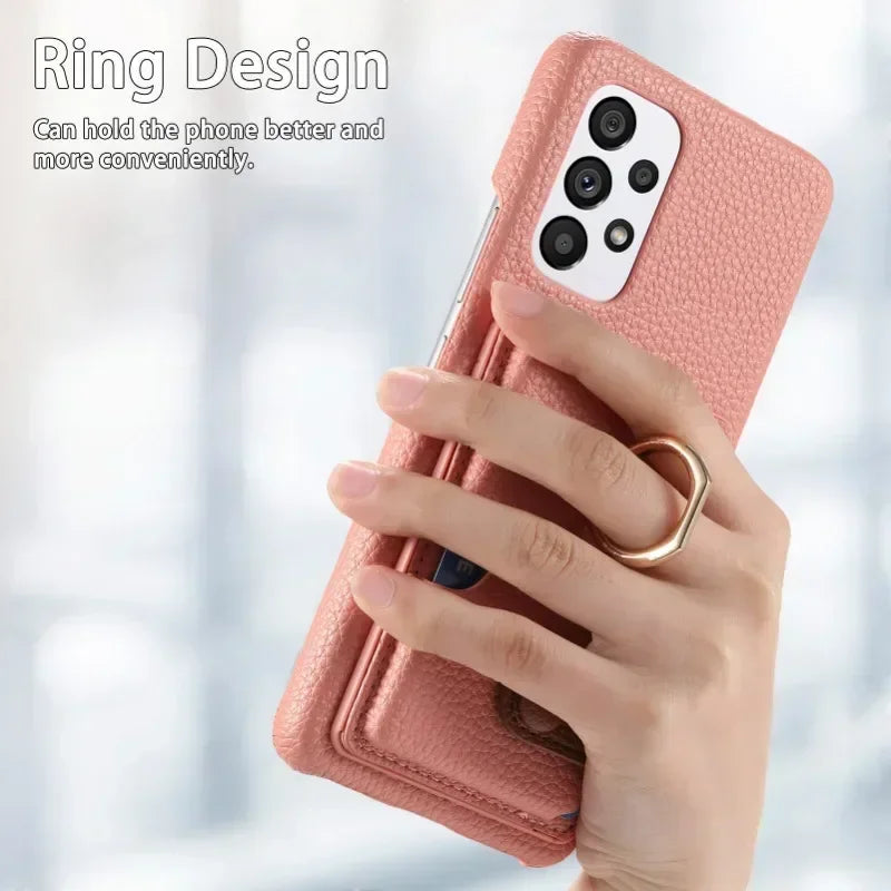 Wallet Leather Ring Holder Case for Samsung Galaxy S