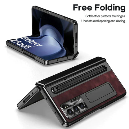 Leather Stand Case with Pen Slot for Z Fold Series