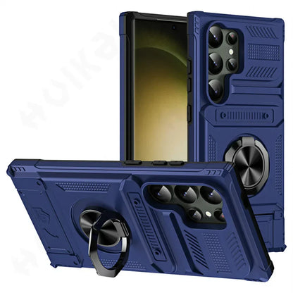 Magnetic Rotated Ring Kickstand Wallet Case for Samsung Galaxy S