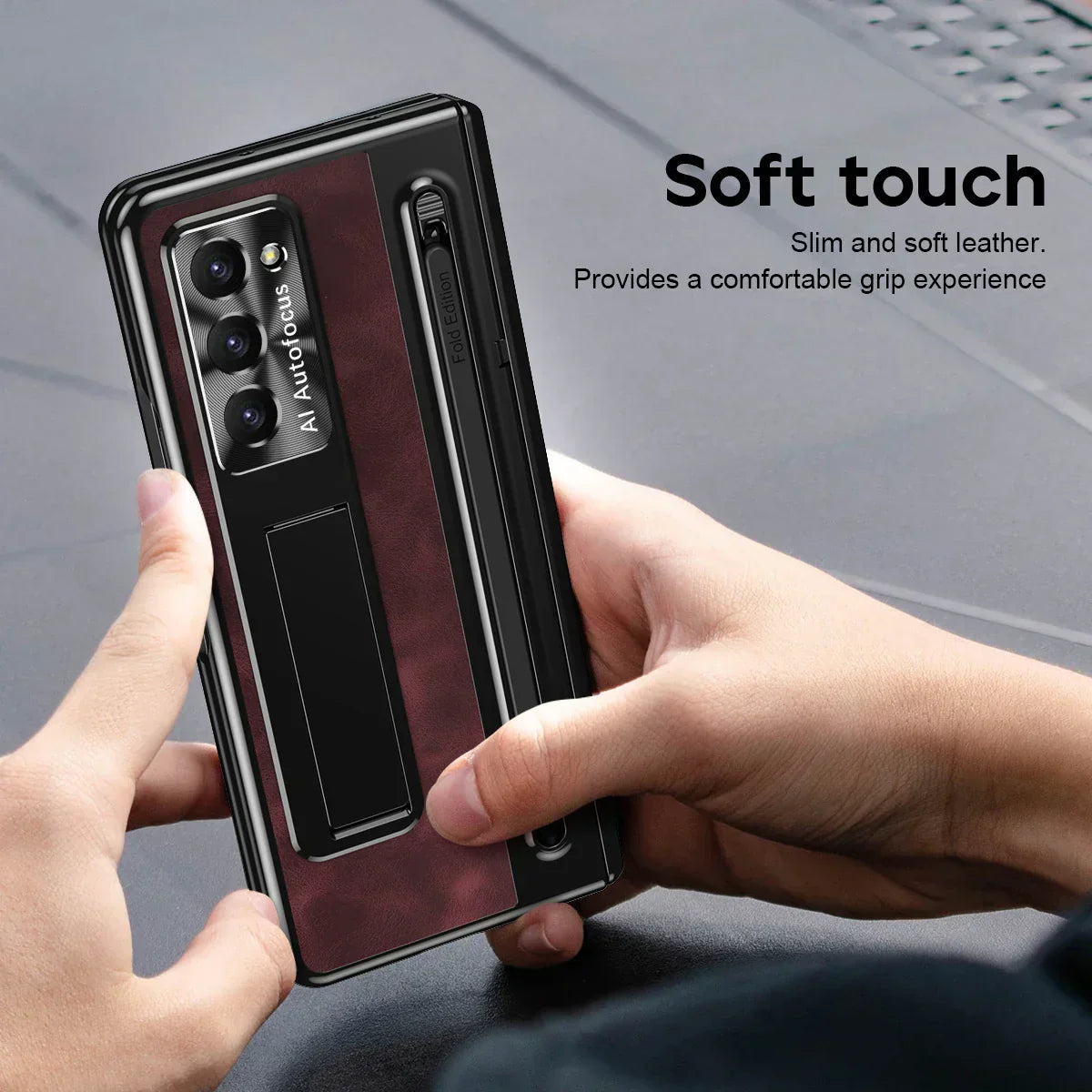 Leather Stand Case with Pen Slot for Z Fold Series