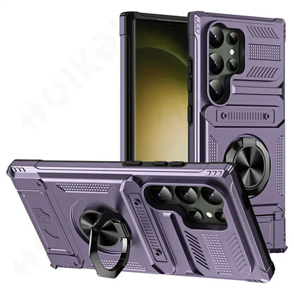 Magnetic Rotated Ring Kickstand Wallet Case for Samsung Galaxy S